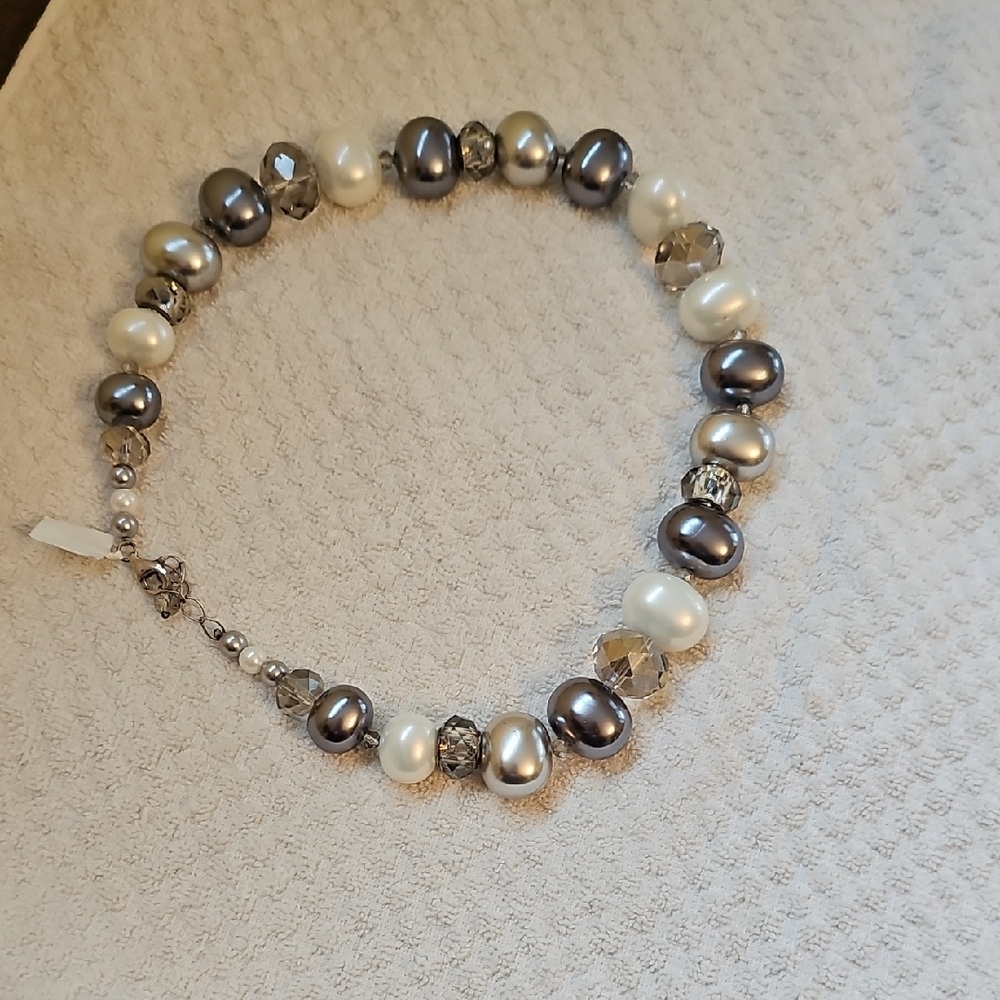 Elegant Silver and White Faux Pearl Necklace
